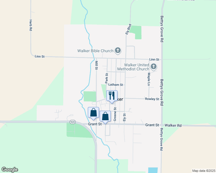 map of restaurants, bars, coffee shops, grocery stores, and more near 315 Park Street in Walker