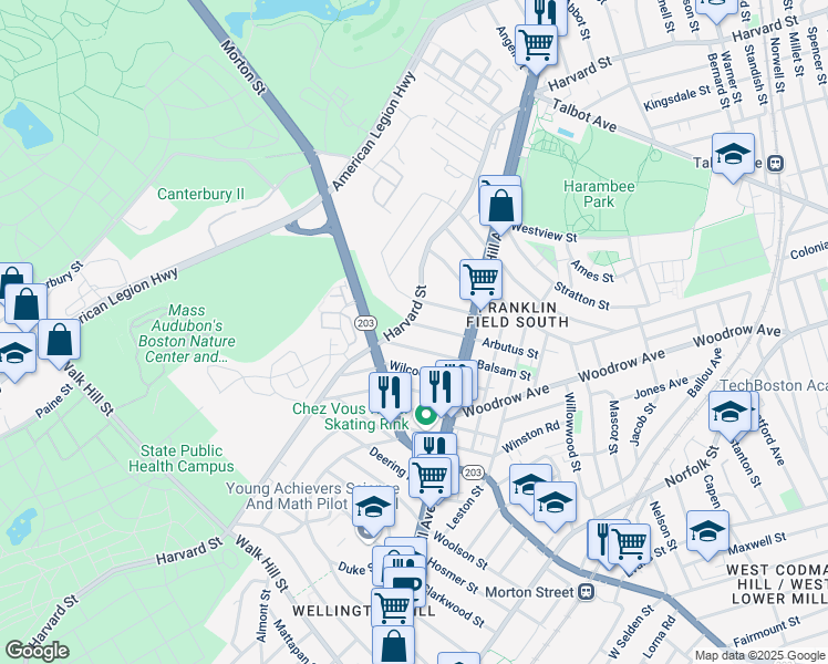 map of restaurants, bars, coffee shops, grocery stores, and more near 48 Hansborough Street in Boston