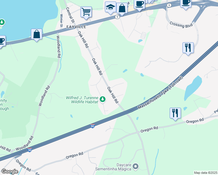 map of restaurants, bars, coffee shops, grocery stores, and more near 78 Asaree Drive in Southborough