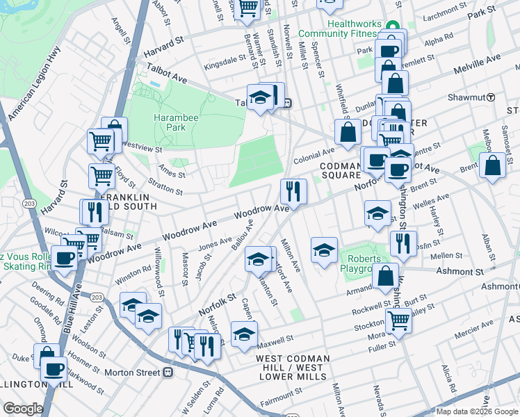 map of restaurants, bars, coffee shops, grocery stores, and more near 2 Johnson Terrace in Boston