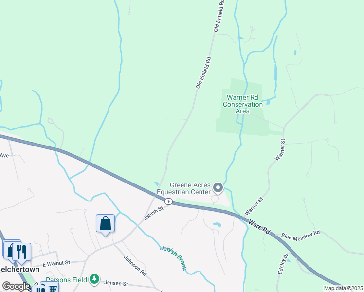 map of restaurants, bars, coffee shops, grocery stores, and more near 90 Old Enfield Road in Belchertown