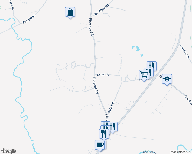 map of restaurants, bars, coffee shops, grocery stores, and more near 59 Florence Road in Easthampton