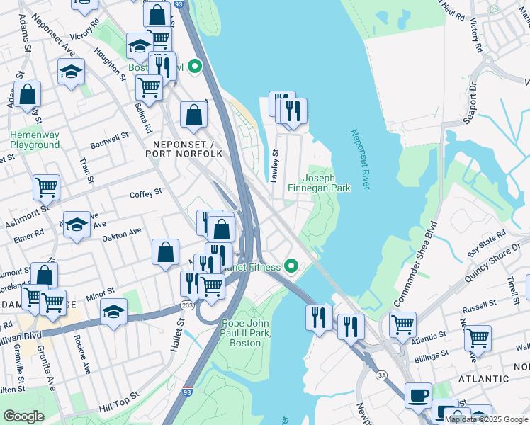map of restaurants, bars, coffee shops, grocery stores, and more near 50 Redfield Street in Boston