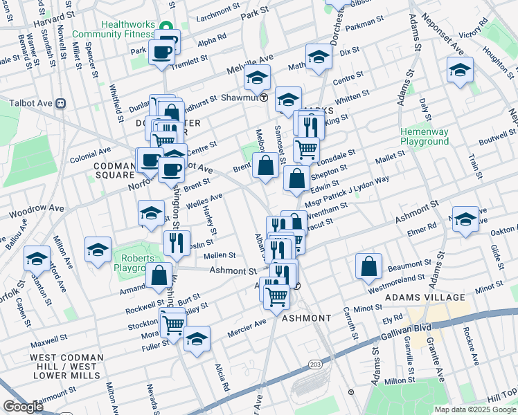 map of restaurants, bars, coffee shops, grocery stores, and more near 510 Talbot Avenue in Boston