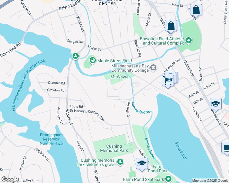 map of restaurants, bars, coffee shops, grocery stores, and more near 18 Chatauqua Avenue in Framingham