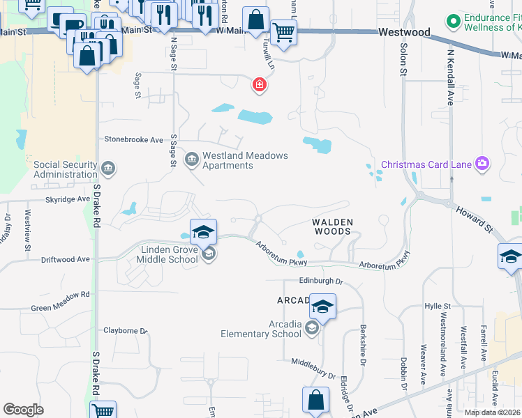 map of restaurants, bars, coffee shops, grocery stores, and more near 4000 Enclave Way in Kalamazoo
