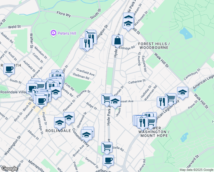 map of restaurants, bars, coffee shops, grocery stores, and more near 7 Larch Place in Boston