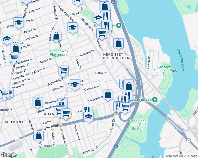 map of restaurants, bars, coffee shops, grocery stores, and more near 45 Plain Street in Boston