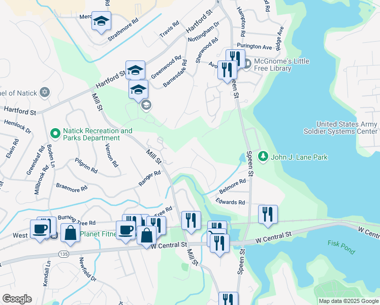 map of restaurants, bars, coffee shops, grocery stores, and more near 20 Kelsey Road in Natick