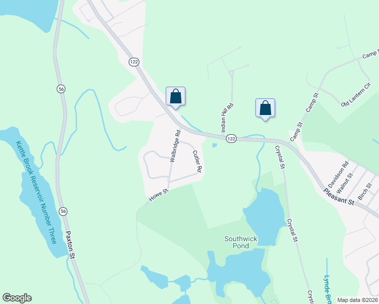 map of restaurants, bars, coffee shops, grocery stores, and more near 6 Cutler Road in Paxton
