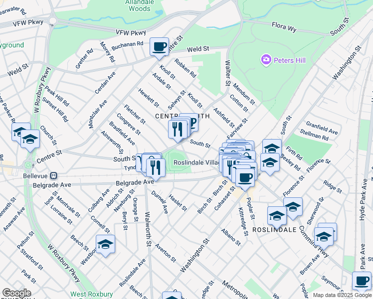 map of restaurants, bars, coffee shops, grocery stores, and more near 79 Robert Street in Boston