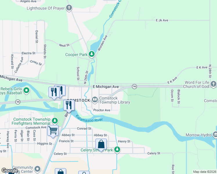 map of restaurants, bars, coffee shops, grocery stores, and more near 6224 East Michigan Avenue in Kalamazoo