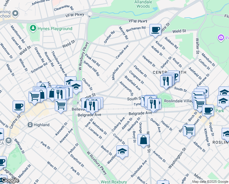 map of restaurants, bars, coffee shops, grocery stores, and more near 1029 South Street in Boston