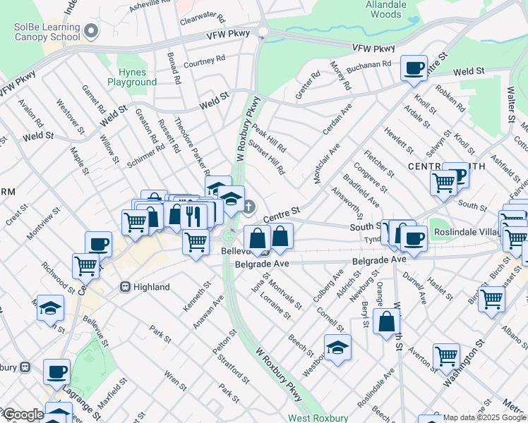 map of restaurants, bars, coffee shops, grocery stores, and more near 10 Church Street in Boston