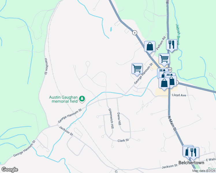 map of restaurants, bars, coffee shops, grocery stores, and more near 14 Hickory Hill in Belchertown