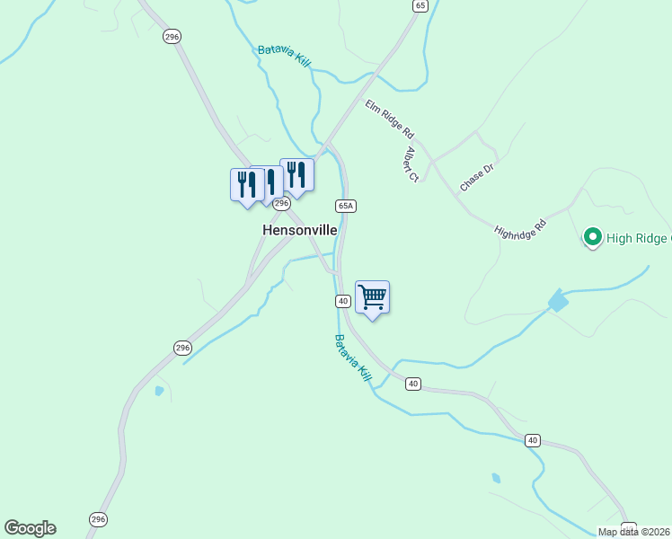 map of restaurants, bars, coffee shops, grocery stores, and more near 3 County Road 65A in Hensonville