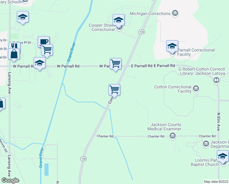 map of restaurants, bars, coffee shops, grocery stores, and more near 3100 Cooper Street in Jackson