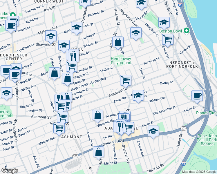 map of restaurants, bars, coffee shops, grocery stores, and more near in Boston
