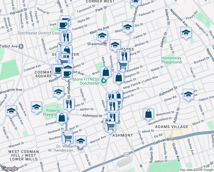 map of restaurants, bars, coffee shops, grocery stores, and more near 510 Talbot Avenue in Boston
