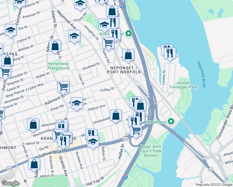 map of restaurants, bars, coffee shops, grocery stores, and more near 301 Neponset Avenue in Boston