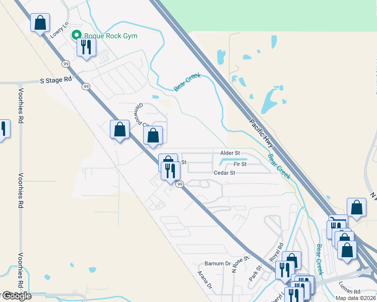map of restaurants, bars, coffee shops, grocery stores, and more near Birch Street in Medford