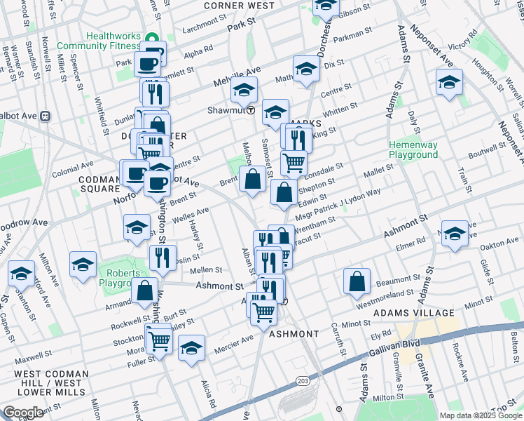 map of restaurants, bars, coffee shops, grocery stores, and more near 510 Talbot Avenue in Boston
