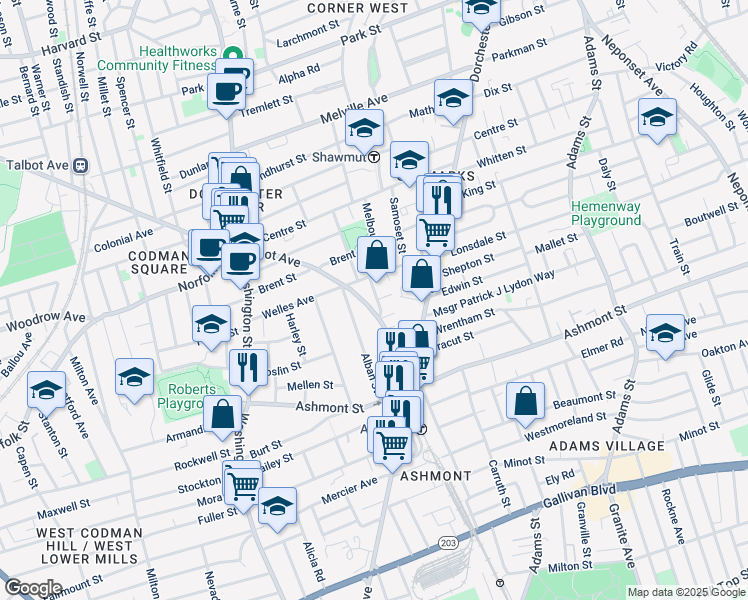 map of restaurants, bars, coffee shops, grocery stores, and more near 510 Talbot Avenue in Boston