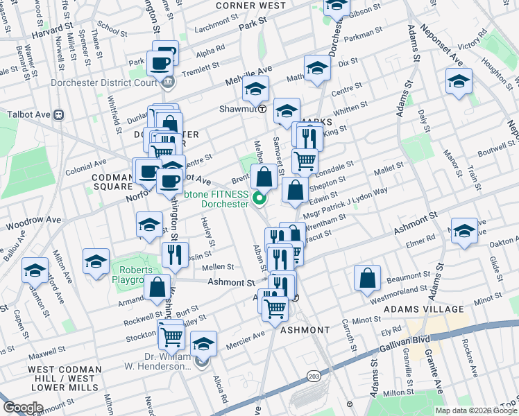 map of restaurants, bars, coffee shops, grocery stores, and more near 500 Talbot Avenue in Boston