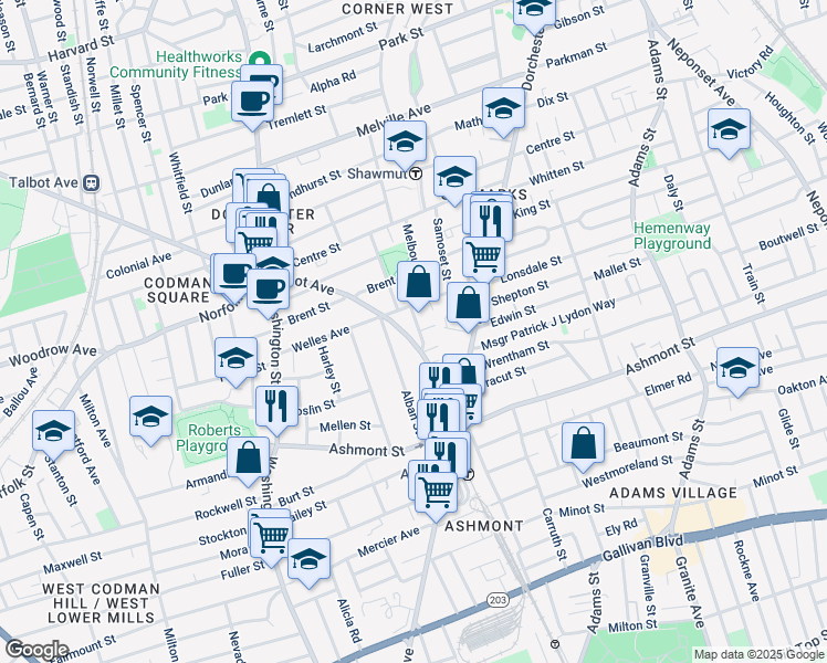 map of restaurants, bars, coffee shops, grocery stores, and more near 500 Talbot Avenue in Boston