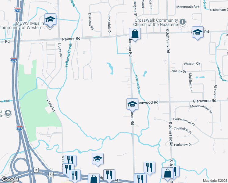 map of restaurants, bars, coffee shops, grocery stores, and more near 2618 Hannan Road in Canton