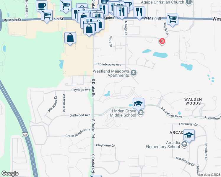 map of restaurants, bars, coffee shops, grocery stores, and more near 440 Dillingham Lane in Kalamazoo