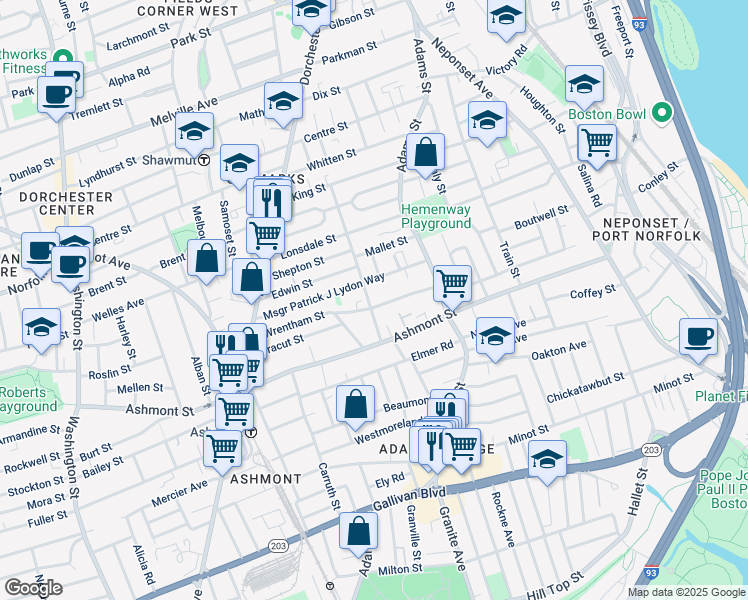 map of restaurants, bars, coffee shops, grocery stores, and more near in Boston