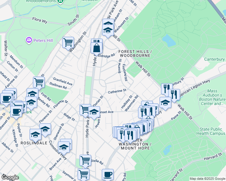 map of restaurants, bars, coffee shops, grocery stores, and more near 27 Meyer Street in Boston