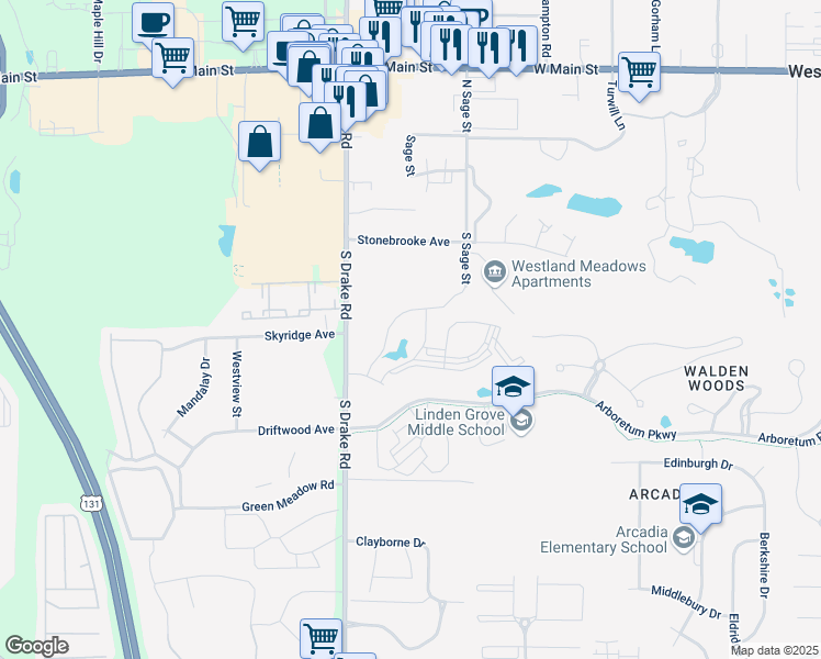 map of restaurants, bars, coffee shops, grocery stores, and more near 440 Dillingham Lane in Kalamazoo