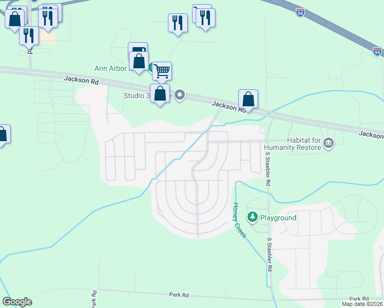 map of restaurants, bars, coffee shops, grocery stores, and more near 1112 Sycamore Lane in Ann Arbor
