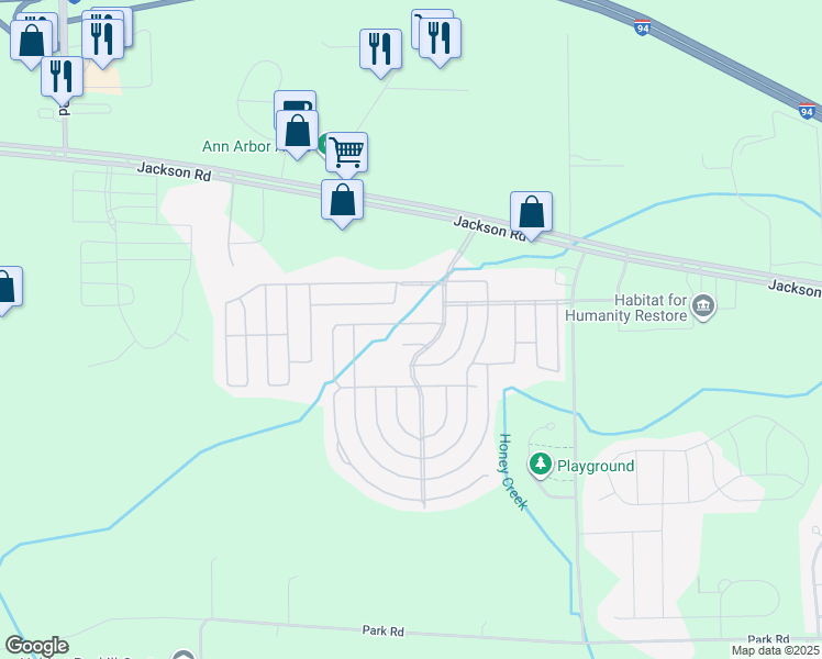 map of restaurants, bars, coffee shops, grocery stores, and more near 6655 Jackson Road in Ann Arbor
