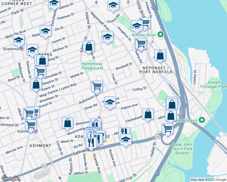 map of restaurants, bars, coffee shops, grocery stores, and more near 24 Nahant Avenue in Boston