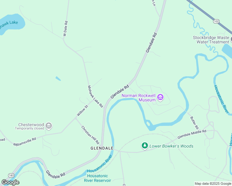 map of restaurants, bars, coffee shops, grocery stores, and more near Massachusetts 183 in Stockbridge
