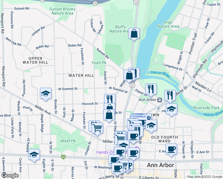 map of restaurants, bars, coffee shops, grocery stores, and more near 828 Edwards Street in Ann Arbor