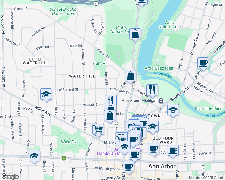 map of restaurants, bars, coffee shops, grocery stores, and more near 828 Edwards Street in Ann Arbor