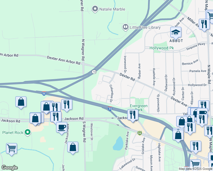 map of restaurants, bars, coffee shops, grocery stores, and more near 553 Landings Boulevard in Ann Arbor