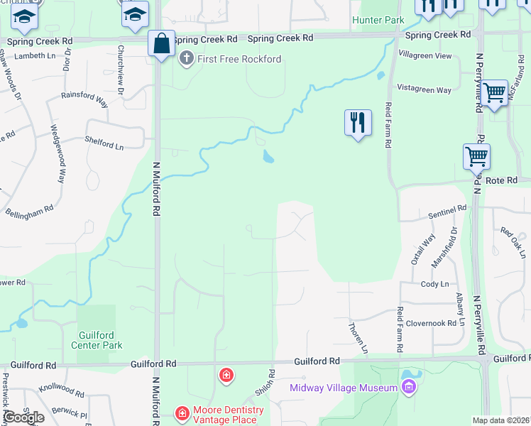map of restaurants, bars, coffee shops, grocery stores, and more near 17XX Shiloh Road in Rockford