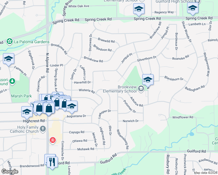 map of restaurants, bars, coffee shops, grocery stores, and more near 1810 Jonquil Circle in Rockford