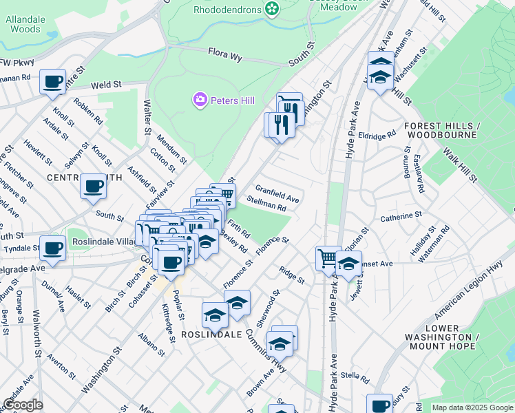 map of restaurants, bars, coffee shops, grocery stores, and more near 16 Stellman Road in Boston