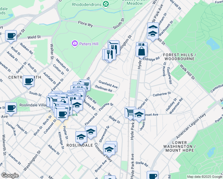 map of restaurants, bars, coffee shops, grocery stores, and more near 31 Granfield Avenue in Boston