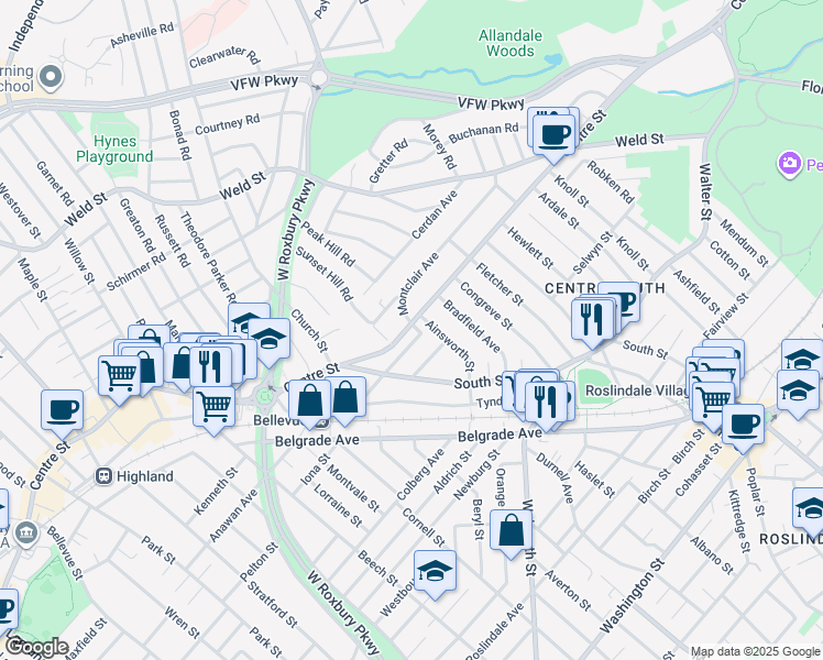 map of restaurants, bars, coffee shops, grocery stores, and more near in Boston