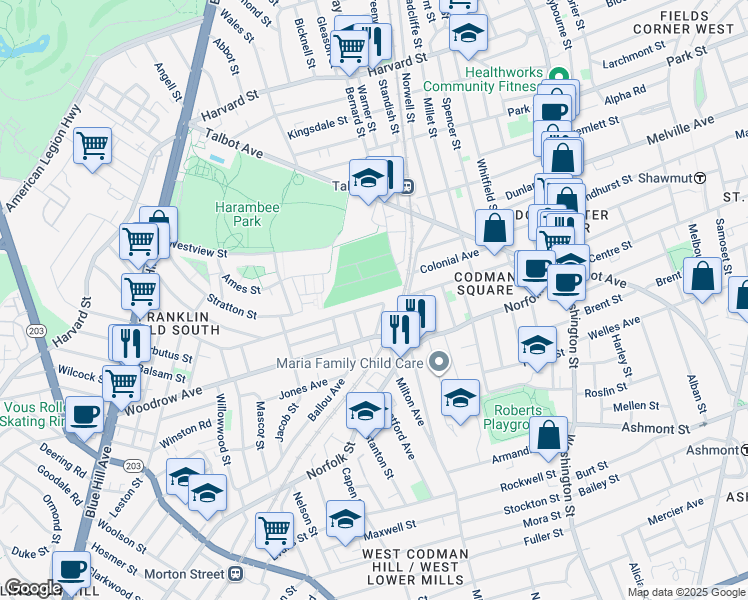 map of restaurants, bars, coffee shops, grocery stores, and more near 17 Callender Street in Boston