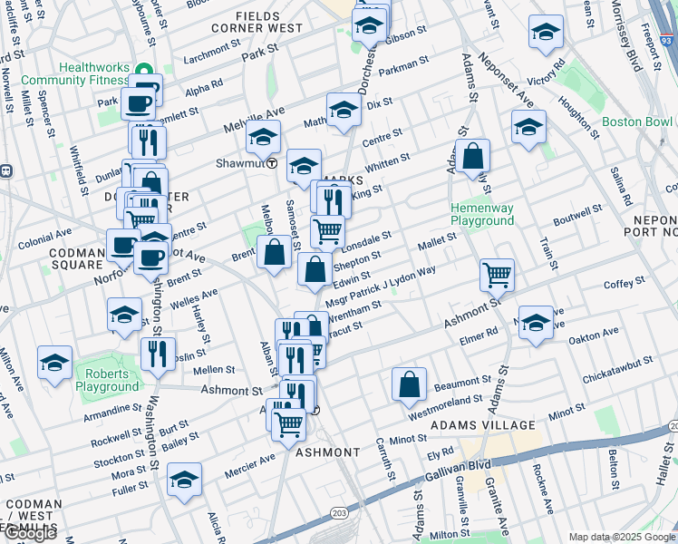 map of restaurants, bars, coffee shops, grocery stores, and more near 15 Shepton Street in Boston