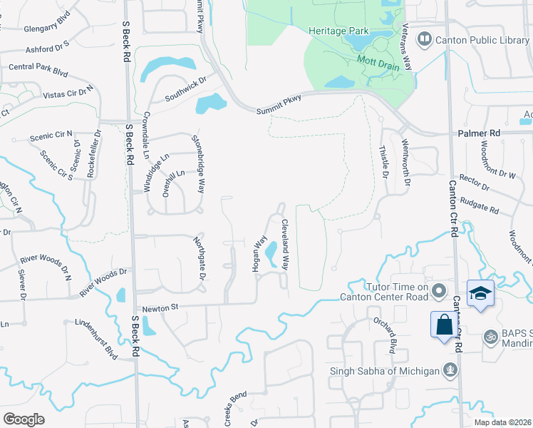 map of restaurants, bars, coffee shops, grocery stores, and more near 2642 Calloway Court in Canton