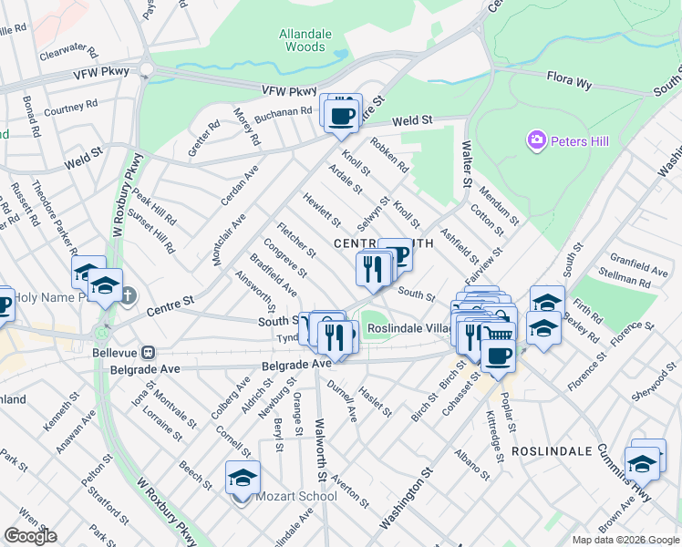 map of restaurants, bars, coffee shops, grocery stores, and more near 26 Farquhar Street in Boston
